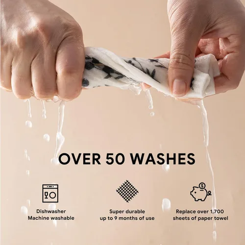 Miniatura 5 de RECYCO Paños suecos para cocina Paquete de 5 trapos geométricos lavables Toallas de papel de limpieza reutilizables de celulosa Paño