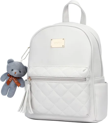 Miniatura 3 de KKXIU Mochila pequeña de cuero sintético acolchado Mini Daypack para mujer Moda Señoras Bookbag con borla