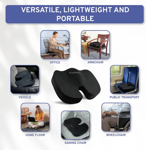 Miniatura 5 de Cojín de asiento de espuma viscoelástica, cojín para aliviar el dolor de coxis, almohada antideslizante para aliviar el dolor de ciática, para silla