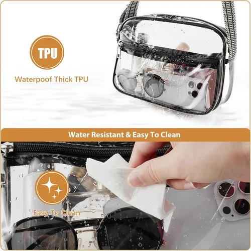 Miniatura 6 de BOSTANTEN Bolsa transparente para mujer, aprobada para estadios, bolsas transparentes pequeñas, bolso cruzado de moda para conciertos, eventos