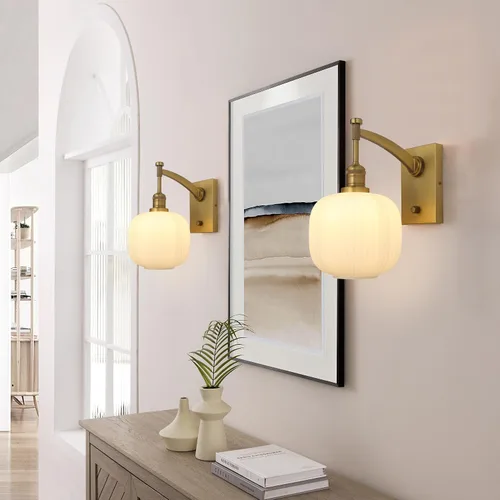 Miniatura 3 de Pathson Milk White Glass Wall Sconce with Switch, Hardwired Wall Vanity Light, Mid-Century Vintage Wall Lamp Fixture or Living Room Farmhouse Brass