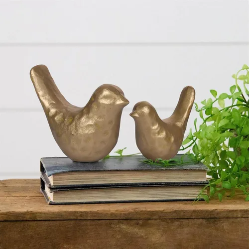Miniatura 3 de Elegante estatua de pájaro de hierro fundido con revestimiento de latón vintage – Figura de pájaro dorada para escritorio, sala de estar