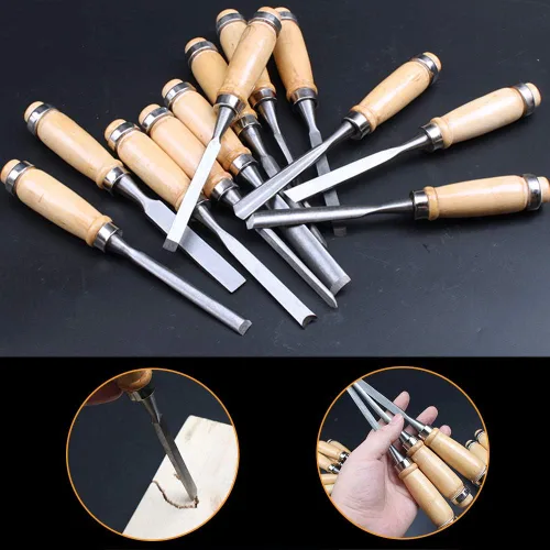 Miniatura 2 de Juego de herramientas de cincel de madera, 12 piezas de cinceles de carpintería, herramientas de tallado de madera, herramientas de torno