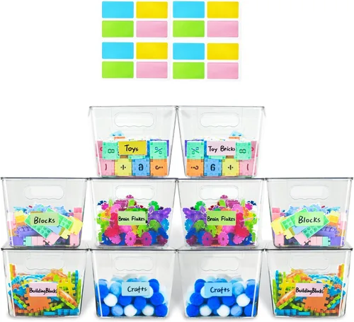 Miniatura 8 de Contenedores de almacenamiento apilables transparentes, organizadores de juguetes de plástico y almacenamiento con tapas, contenedores de juguetes