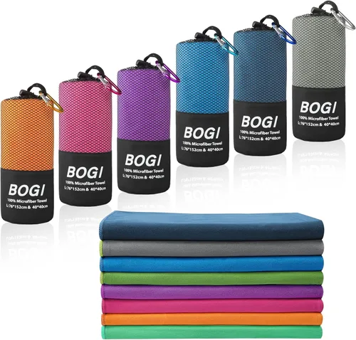 BOGI Toalla Deportiva de Viaje de Microfibra - Secado Rápido, Suave, Ligera, Absorbente, Compacta para Acampada, Gimnasio, Yoga, Natación, Gris