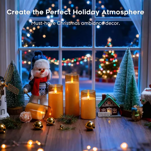 Miniatura 7 de Fo32won Velas LED ámbar sin llama que funcionan con pilas con temporizador remoto, paquete de 5 velas acrílicas parpadeantes 3D para el hogar, sala