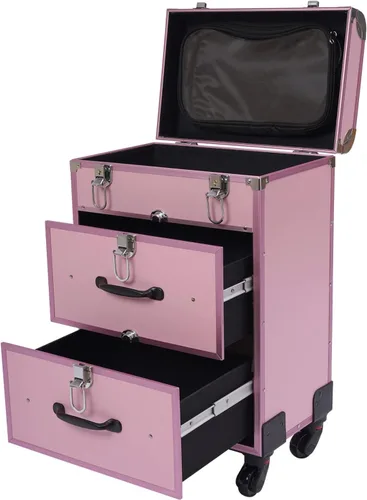 Miniatura 19 de Estuche de maquillaje con ruedas para cosméticos, carrito grande para cosméticos con cerraduras, organizador de almacenamiento de cosméticos, Negro