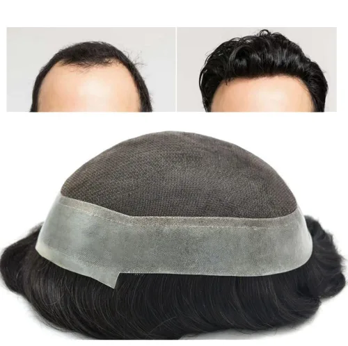 Miniatura 6 de Toupee de cabello humano para hombre, encaje suizo de piel fina alrededor del sistema de reemplazo del cabello, sistema de cabello, línea capilar