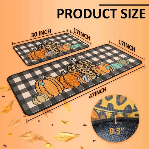 Miniatura 2 de Juego de 2 alfombras y tapetes de cocina de otoño, alfombras de cocina de Acción de Gracias, con respaldo antideslizante, decoraciones de otoño