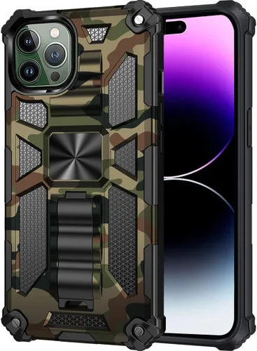 Miniatura 33 de CCSmall Funda de camuflaje para Apple iPhone 14 para hombres, protección resistente a prueba de golpes con función atril para iPhone 14 MC verde