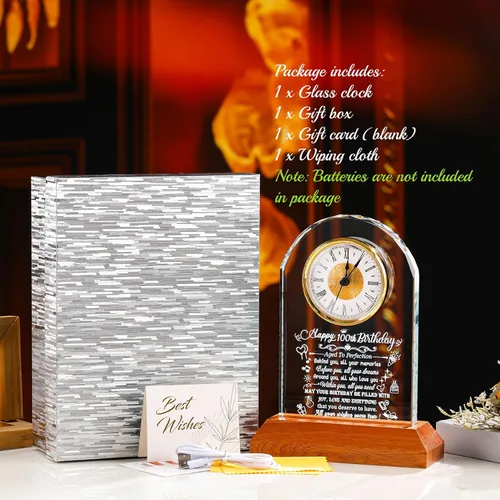 Miniatura 7 de Arikyrist Regalos de cumpleaños número 100 para mujeres, hombres y amigos, reloj de cumpleaños de cristal con base de luz