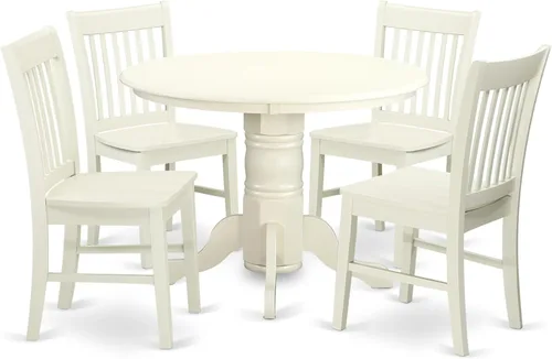 Miniatura 7 de East West Furniture SHNO5-BLK-W - Juego de comedor de 5 piezas que incluye una mesa de comedor redonda con pedestal y 4 sillas de asiento de madera