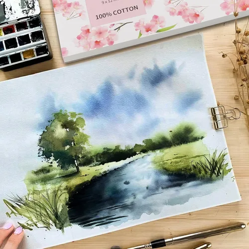 Miniatura 4 de 30 hojas de papel de acuarela A4 (12 x 9 pulgadas), 140 libras/300 GSM, papel de acuarela 100% algodón prensado en frío para dibujo de acuarela