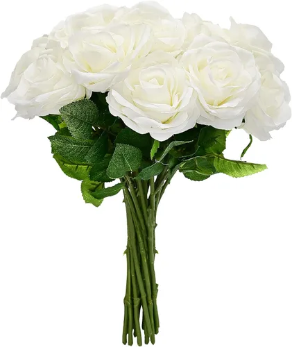 Miniatura 44 de Flores artificiales/falsas/sintéticas, rosas con 2 flores, coral, 10 unidades para bodas, hogar, fiestas, restaurantes