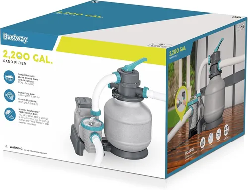 Miniatura 7 de Bestway Bomba de piscina con filtro de arena de 2,200 galones para piscinas sobre el suelo de hasta 14,400 galones con cesta coladora de prefiltro