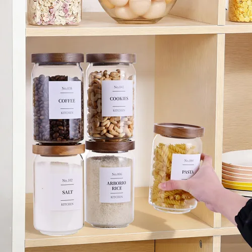 Miniatura 4 de Tzerotone Tarros de almacenamiento de cristal para despensa con tapa hermética de acacia, recipientes de cocina transparentes de 25 onzas con tapa 6