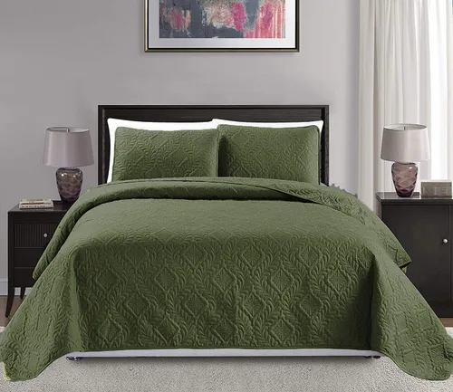 MK Home - Colcha de cama con diseño de diamantes en relieve, tamaño King/California King, color verde oliva, nueva #Diamond