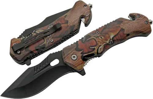 SZCO Cuchillo plegable de 4.75 pulgadas, cuchillo de bolsillo con cortador de cinturón de seguridad y rompedor de vidrio, mango de estampado de