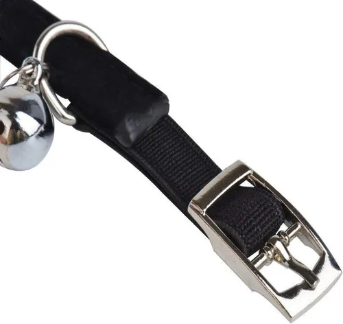 Miniatura 4 de Collar ajustable seguro para gatos CHUKCHI de terciopelo suave Adorno ostentoso de diamante con campanas de 11 pulgadas para perros pequeños y Negro