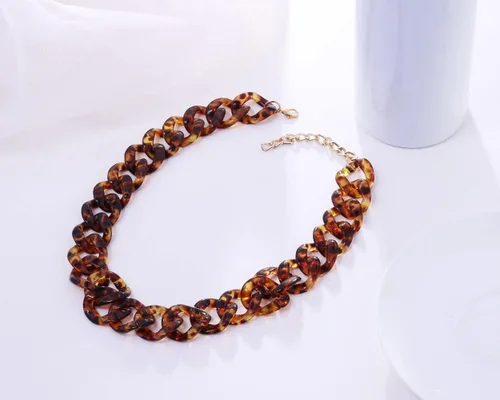 Miniatura 2 de Collar de cadena con estampado de leopardo acrílico, tablero de ácido acético, estampado de leopardo, collar de cadena de eslabones de clip