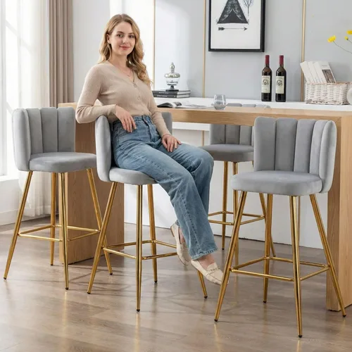 Miniatura 4 de Velvet - Taburetes de bar de 30 pulgadas de altura, juego de 2 taburetes de cocina modernos tapizados, taburetes de mostrador con patas de metal