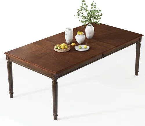 Miniatura 8 de AMERLIFE 79" Farmhouse Dining Table, Rectangular Wood Kitchen & Dining Room Table with Roman Conical Legs, Wood Grain Tabletop, for Kitchen and