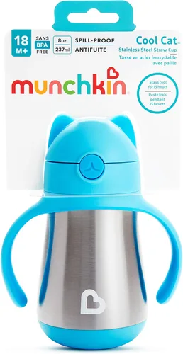 Miniatura 7 de Munchkin Cool Cat - Vaso para beber con popote para niños pequeños, vaso con popote de acero inoxidable, 8 onzas, azul
