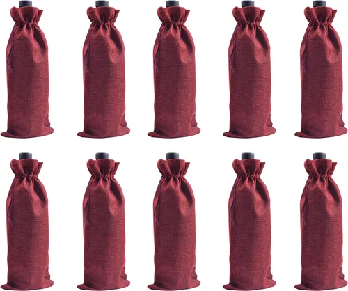 Miniatura 11 de 10 bolsas de vino de arpillera azul marino, 5.9 inx13.8 in/6.0"x14.0'' con cordón y forro para botellas de vino, bolsas de arpillera para botellas