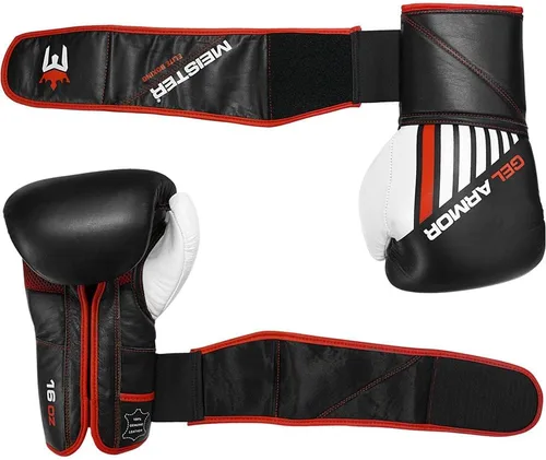 Miniatura 5 de Meister Gel Armor - Guantes de boxeo de entrenamiento de 16 onzas con cuero de grano completo + bolsa de malla con cordón