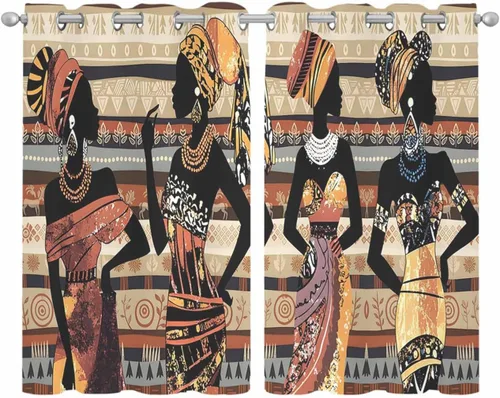 Miniatura 2 de Cortinas traslúcidas históricas africanas de 39 pulgadas de largo, juego de 2 paneles de cortinas para cocina, dormitorio, sala de estar, puerta