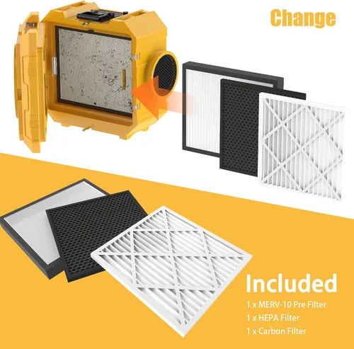 Miniatura 9 de Depurador de aire Hepa 800CFM con filtración de 4 etapas, máquina de aire negativo apilable, purificador de aire comercial con filtros Amarillo-1