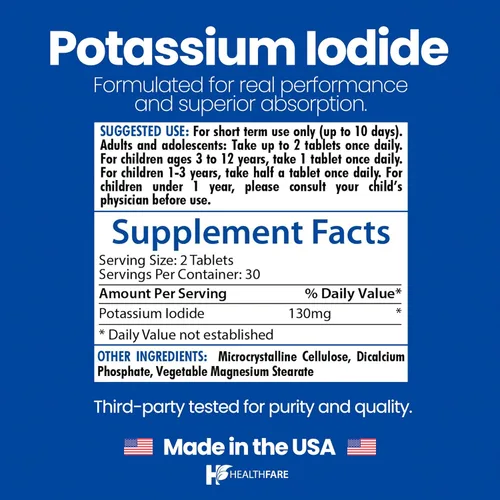 Miniatura 3 de HealthFare Tabletas de yoduro de potasio 130 mg 360 tabletas de disolución rápida (paquete de 6) Pastillas Ki Larga vida útil Sin OGM