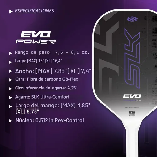 Miniatura 9 de Selkirk Sport SLK Evo Pickleball Paletas Evo Power, control e híbrido Pala de pickleball de fibra de vidrio o fibra de carbono Power Púrpura
