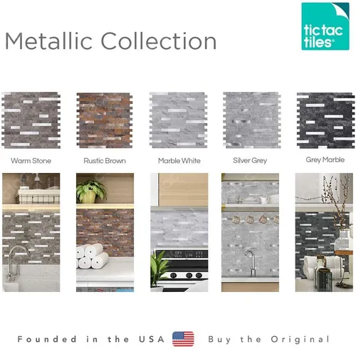 Miniatura 7 de Tic Tac Tiles Autoadhesivo extraíble para la loseta del muro de la cocina o el baño, azulejos metálicos (blanco mármol, 1)