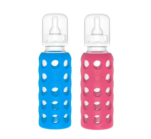Miniatura 24 de Lifefactory Biberón de vidrio sin BPA Funda protectora de silicona Paquete de 3 de 9 onzas Papaya, col rizada y arándanos Papaya/Kale/Arándano
