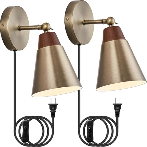 Miniatura 10 de Aplique de Pared con Pantalla de Metal, Interruptor de Encendido/Apagado, Lámpara Decorativa de Interior de Montaje en Pared con Brazo Articulado