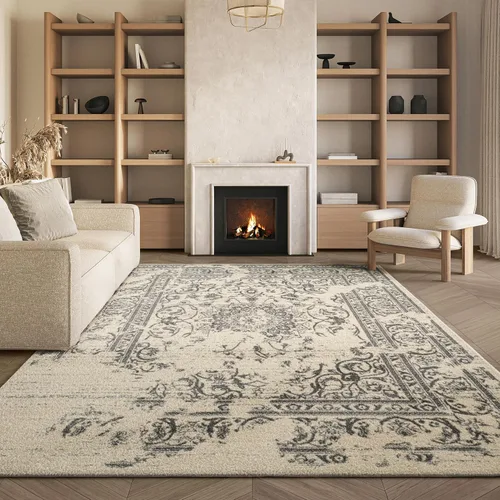Miniatura 26 de SAFAVIEH Colección Adirondack Alfombra de Área - 4' Redonda, Marfil y Plata, Diseño Oriental Envejecido, No Desprende Pelusa y de Fácil Cuidado