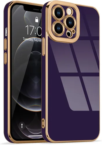 Miniatura 66 de Lafunda Diseñada para iPhone 13 Pro, fundas lujosas con chapado lindo para mujeres y niñas, elegante borde dorado, a prueba de golpes, TPU con funda