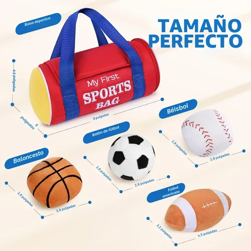 Miniatura 5 de KMUYSL Juguetes para bebés de 0 a 12 meses, mi primer bolso deportivo de peluche - 4 bolas sensoriales de juguetes suaves con crujido, sonajeros