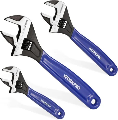 Miniatura 17 de WORKPRO Llave ajustable de 10 pulgadas, llave de mandíbula ancha de acero Cr-V con óxido negro, escalas métricas y SAE, para el hogar, garaje, Azul