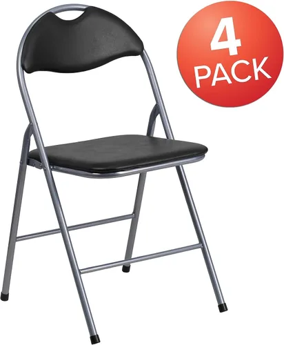 Miniatura 4 de Flash Furniture Hercules Series - Sillas plegables de metal con asa de transporte, silla acolchada tapizada de vinilo, juego de 4, color negro