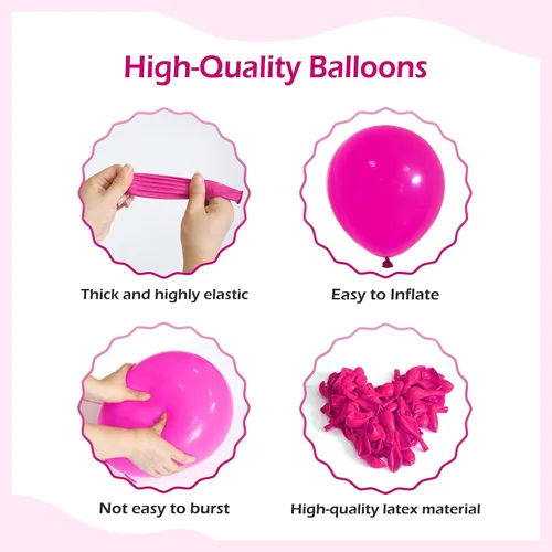 Miniatura 3 de FOTIOMRG - Kit de guirnalda de globos de color rosa eléctrico, 110 globos de 18 + 12 + 10 + 5 pulgadas, globos de látex de color rosa eléctrico