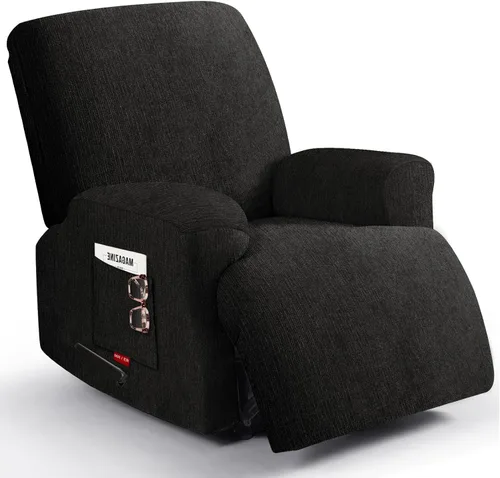 3 fundas elásticas para sillas reclinables, fundas de tela de felpa y protectores duraderos de muebles para niños y mascotas (1 plaza, negro)