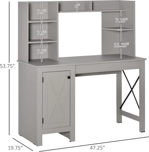 Miniatura 3 de HOMCOM Escritorio para computadora de granja de 47 pulgadas con gabinete y gabinete, escritorio de oficina en casa con almacenamiento, para estudio