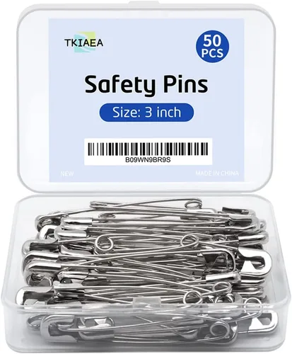 alfileres de seguridad grandes de 3 pulgadas, paquete de 50, alfileres de seguridad grandes y resistentes para hacer broches, cobijas, manualidades,