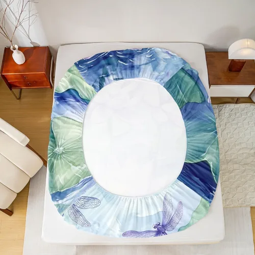 Miniatura 6 de Manfei Sábana bajera ajustable de flor de loto morado, tamaño individual, juego de ropa de cama bohemio de libélula de 2 piezas para niños, niñas