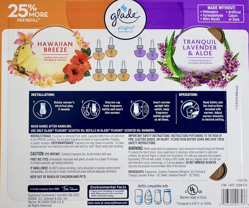 Miniatura 2 de Glade Plugins - Aloe de lavanda y brisa hawaiana, 9 repuestos de aceite perfumado y 1 calentador