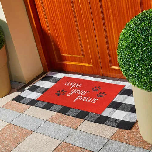 Miniatura 2 de Tapete de bienvenida rojo para puerta delantera, tapete divertido para puerta de entrada interior y exterior, tapete de goma antideslizante