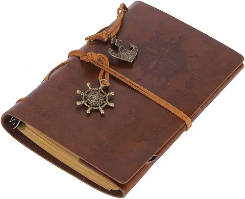 Miniatura 4 de Diario con tapas de cuero estilo retro, en blanco, con cuerda náutica, Marrón Retro 7 pulgadas