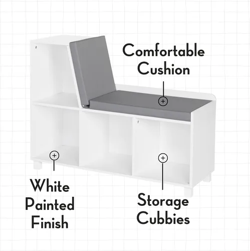 Miniatura 4 de RiverRidge Rincón de lectura para niños y banco de almacenamiento de cubos blancos con asiento acolchado cómodo y organizador de juguetes